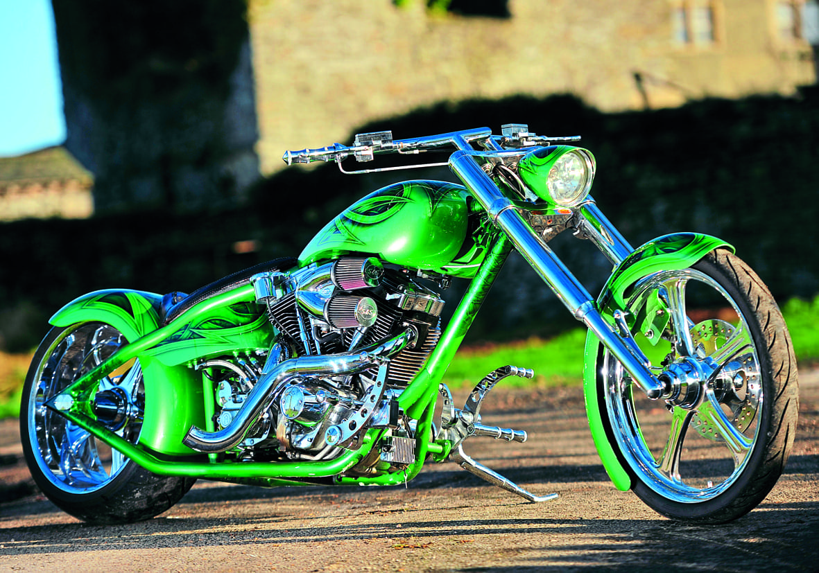 green chopper motorcycle